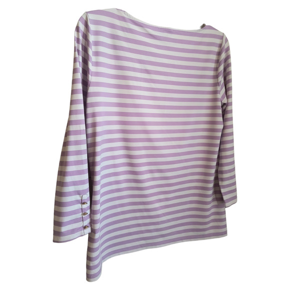 Talbots 3/4 Sleeve Top Women's Size L Lavender White Striped Stretch Knit Tee - Picture 12 of 13